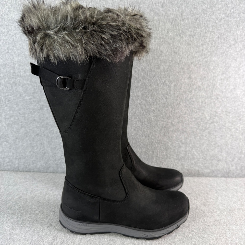 Eddie Bauer Lodge Faux Fur Black Leather Winter Boots 0098-100 Womens 6